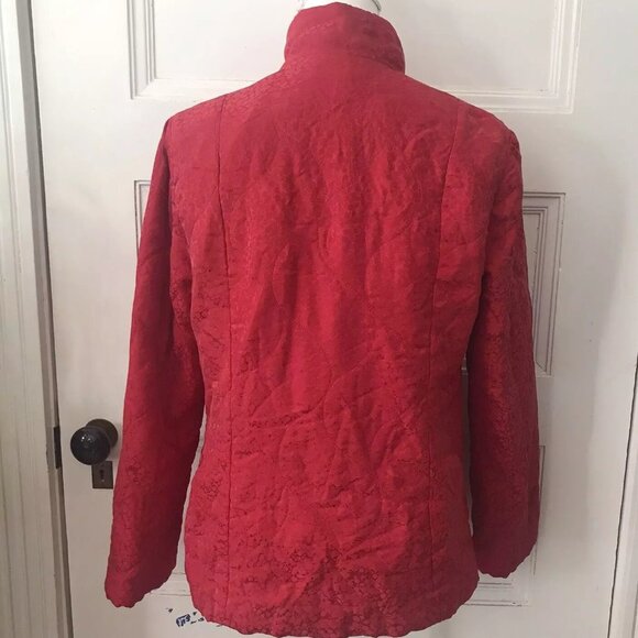 J.Jill Red Silk Blend Satin Jacquard Quilted Jacket Snap front Pockets - Picture 3 of 12